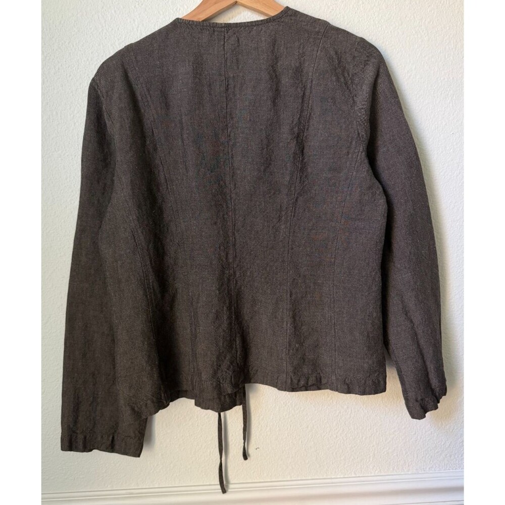 Eileen Fisher Jacket Womens Petite Large Brown Linen Blend Kimono Tie Front - Picture 8 of 10